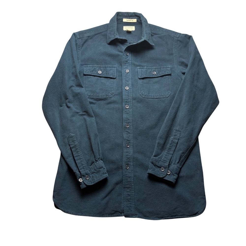 L.L. Bean Chamois Cloth Shirt Men M Tall Navy Blue Cotton Traditional Fit
